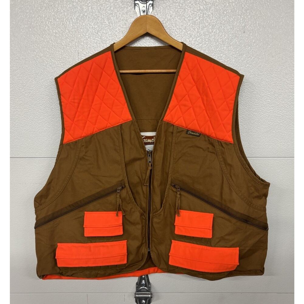 Gamehide Hunting Vest Brown Orange Quilted Shooting Vest Large Pockets XXL